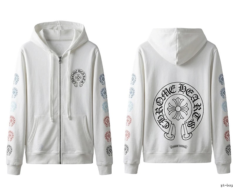 Chrome Hearts White Hoodie with Horseshoe Print Style