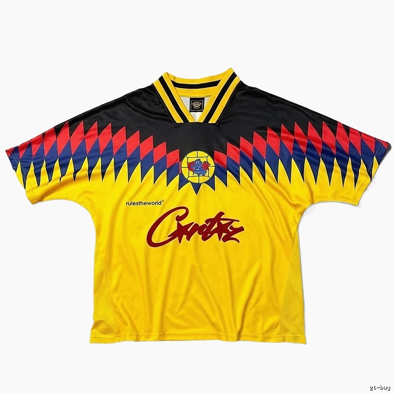 Corteiz sporty yellow and black short-sleeved shirt