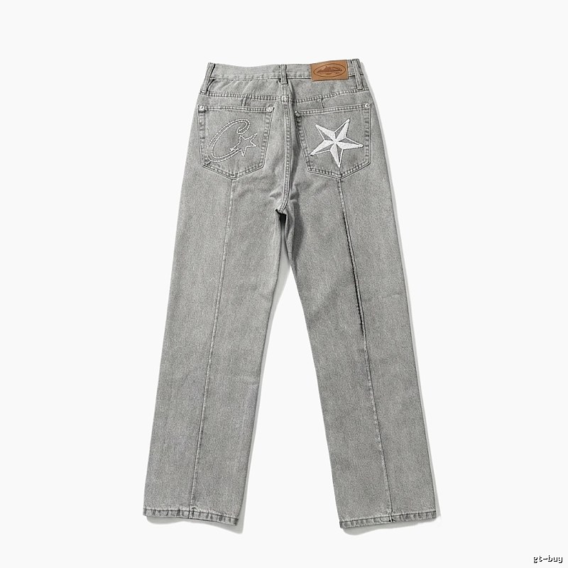 Corteiz Star Embroidered Light Grey Jeans