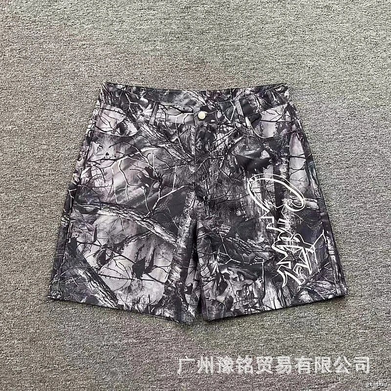 Corteiz Street Style Black and Grey Tree Grain Camouflage Shorts