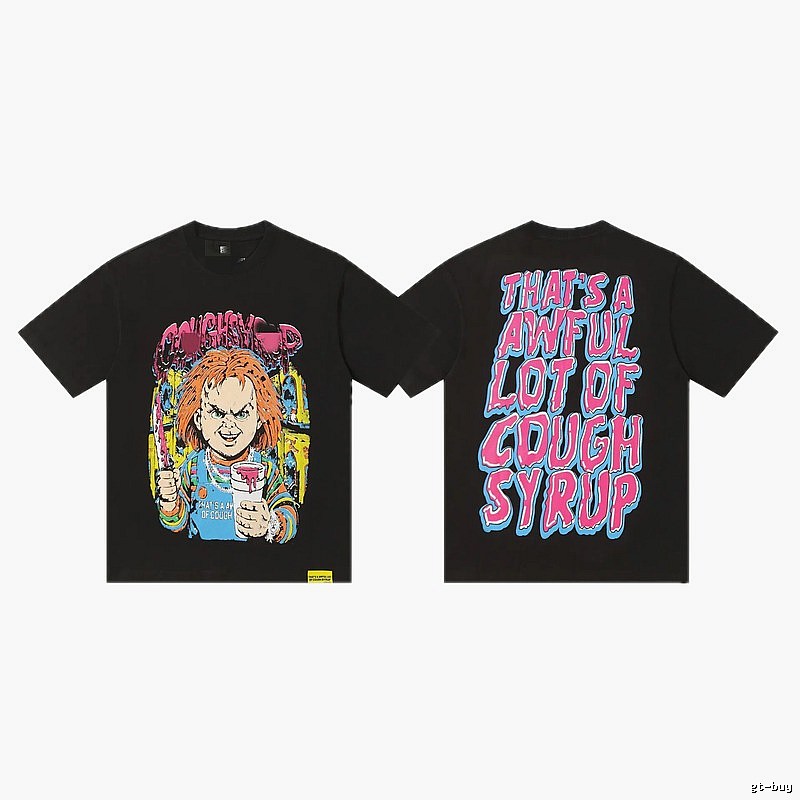 COUGH SYRUP Chucky Print Street Style Black T-shirt