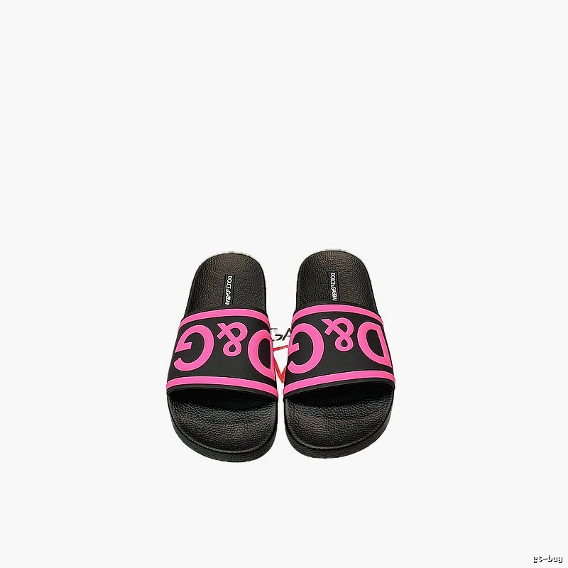 D&G Classic Logo Streetwear Style Black & Pink Colorblock Slide Sandals