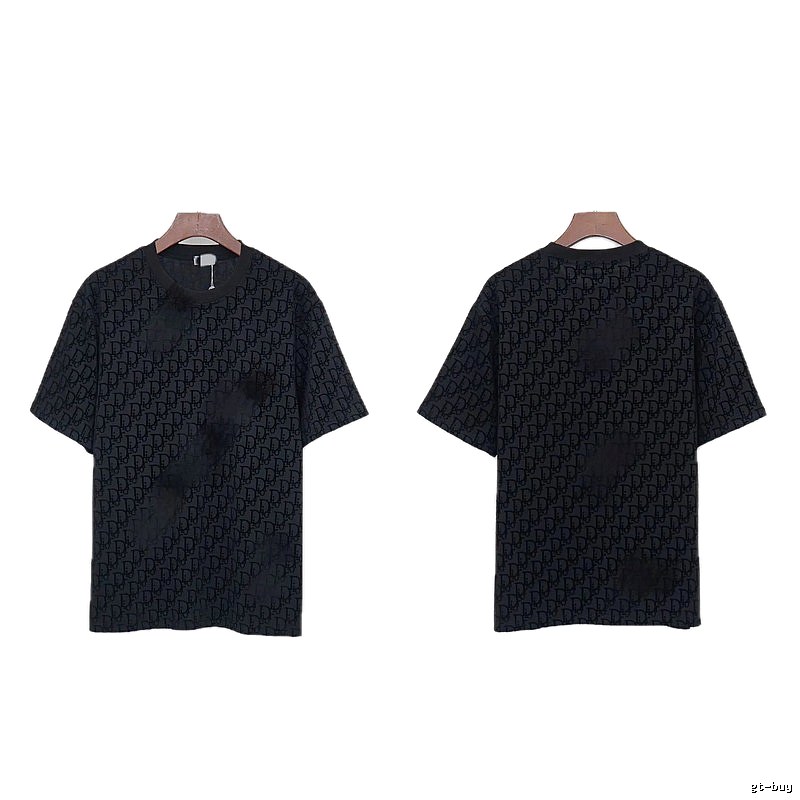 Dior All-over Monogram Print Light Luxury Style Black T-Shirt