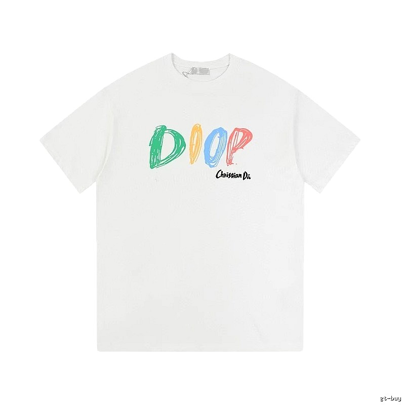 Dior Colorful Graffiti Casual Style White Short-sleeve T-Shirt