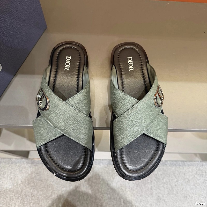 Dior Cross-strap Light Luxury Grey-green Slide Sandals