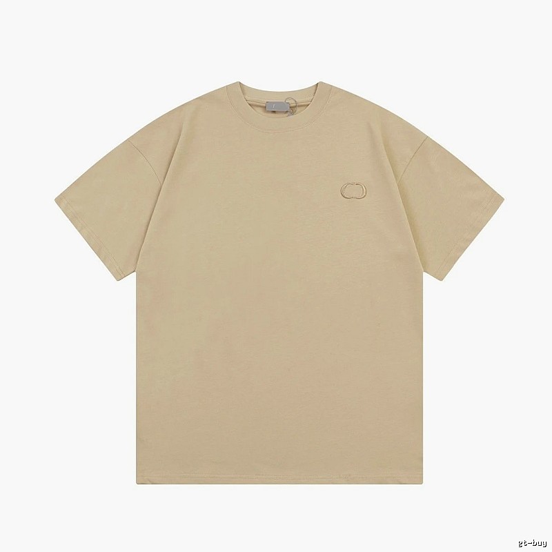 Dior Embroidered Minimalist Style Khaki Short-sleeve T-shirt