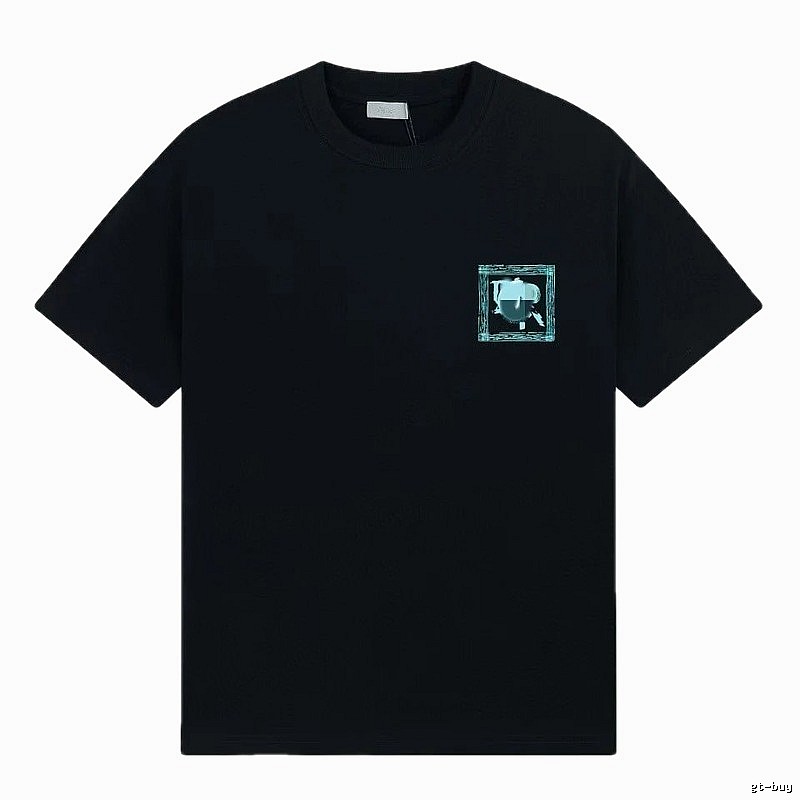 Dior Frame Print Trendy Style Black Short-sleeve T-shirt