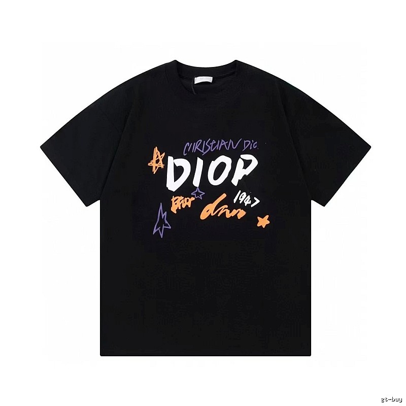Dior Graffiti Street Style Black Short Sleeve T-Shirt