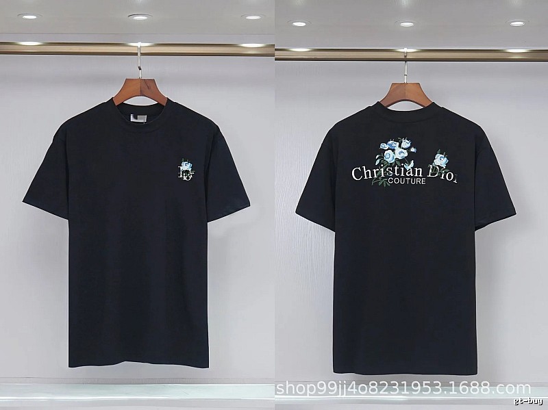Dior Haute Couture Floral Embroidered Black Short-sleeved T-shirt