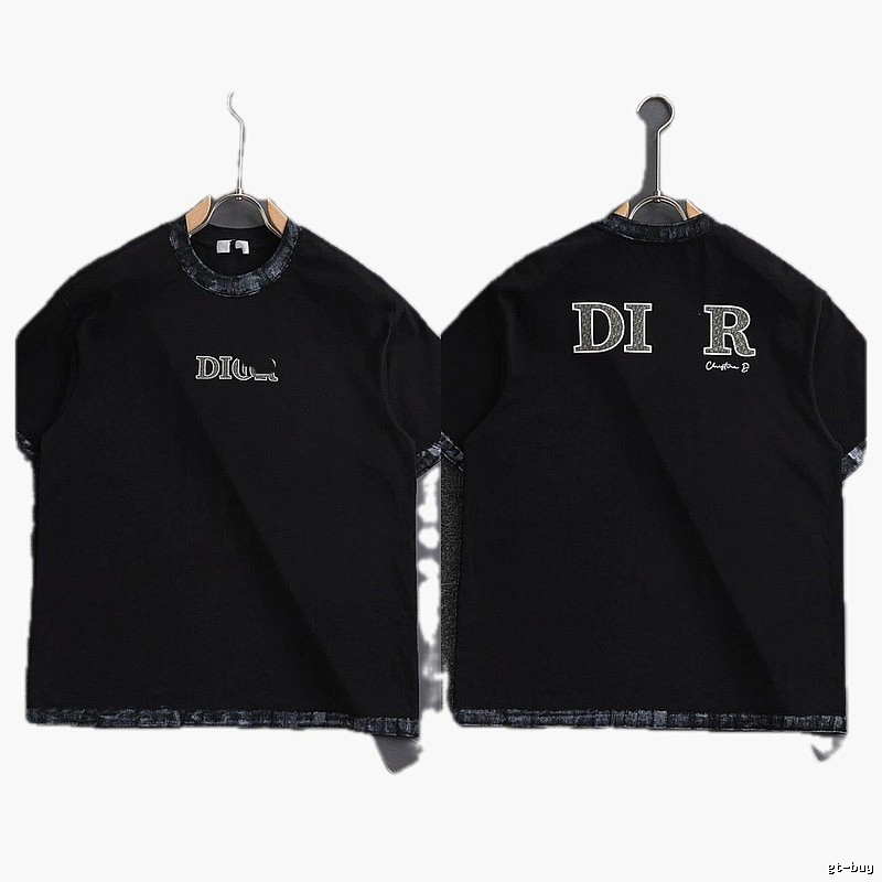 Dior Letter Print Light Luxury Style Black T-Shirt
