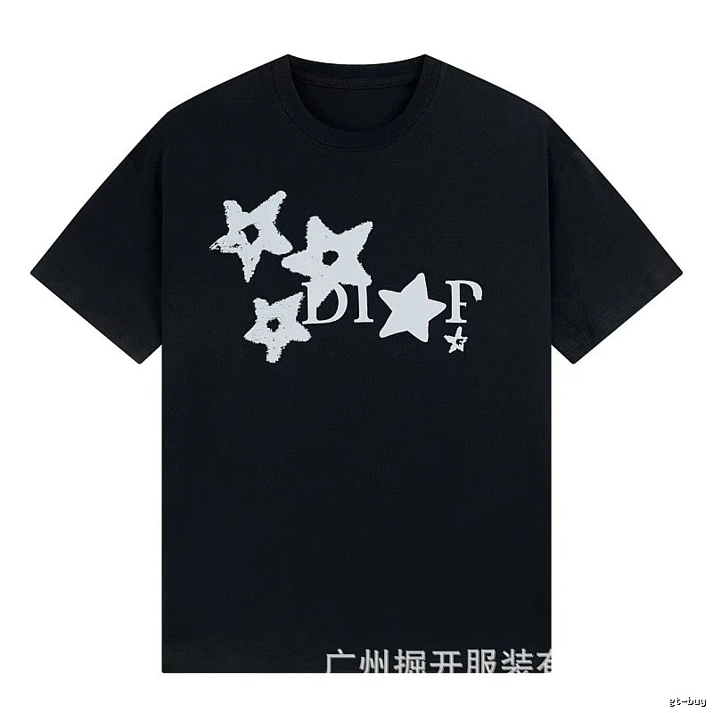 Dior Star Print Street Style Black T-Shirt