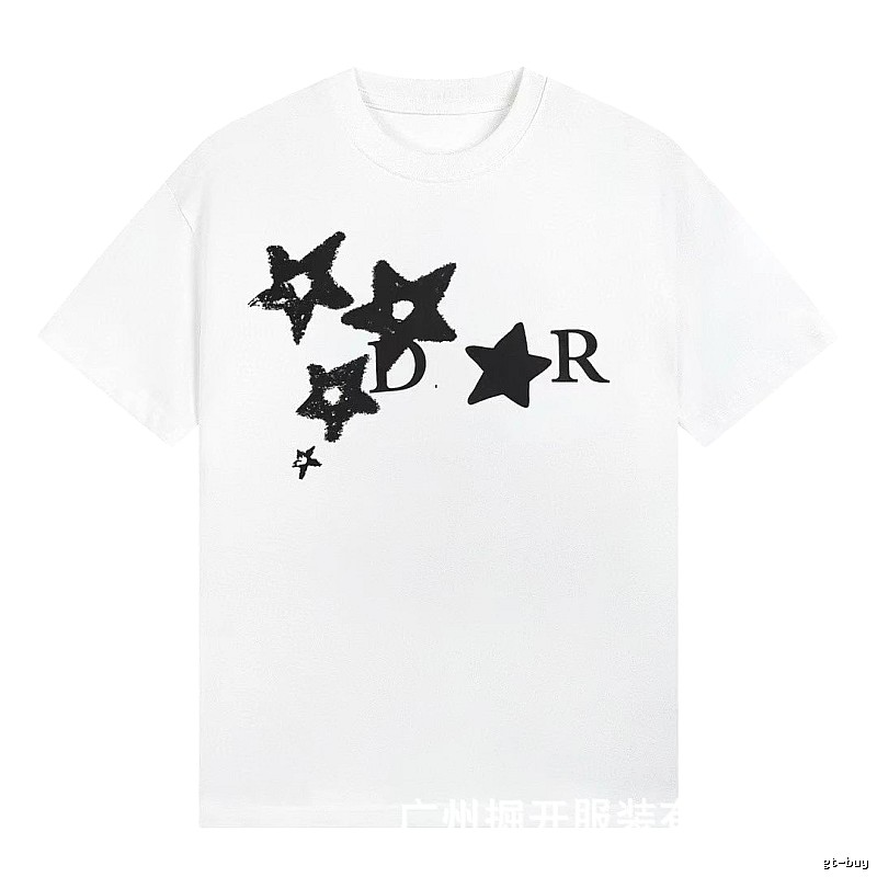 Dior Star Print Trendy & Cool Style White Short-Sleeve T-Shirt