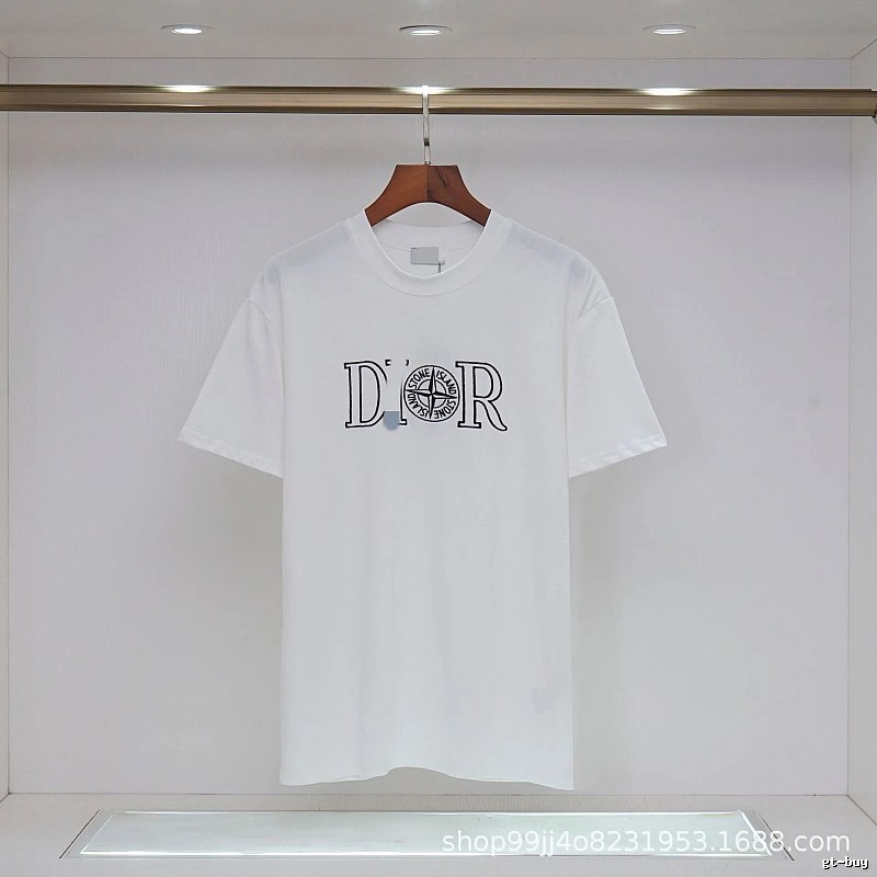 Dior x Stone Island Co-branded Casual Style White T-Shirt