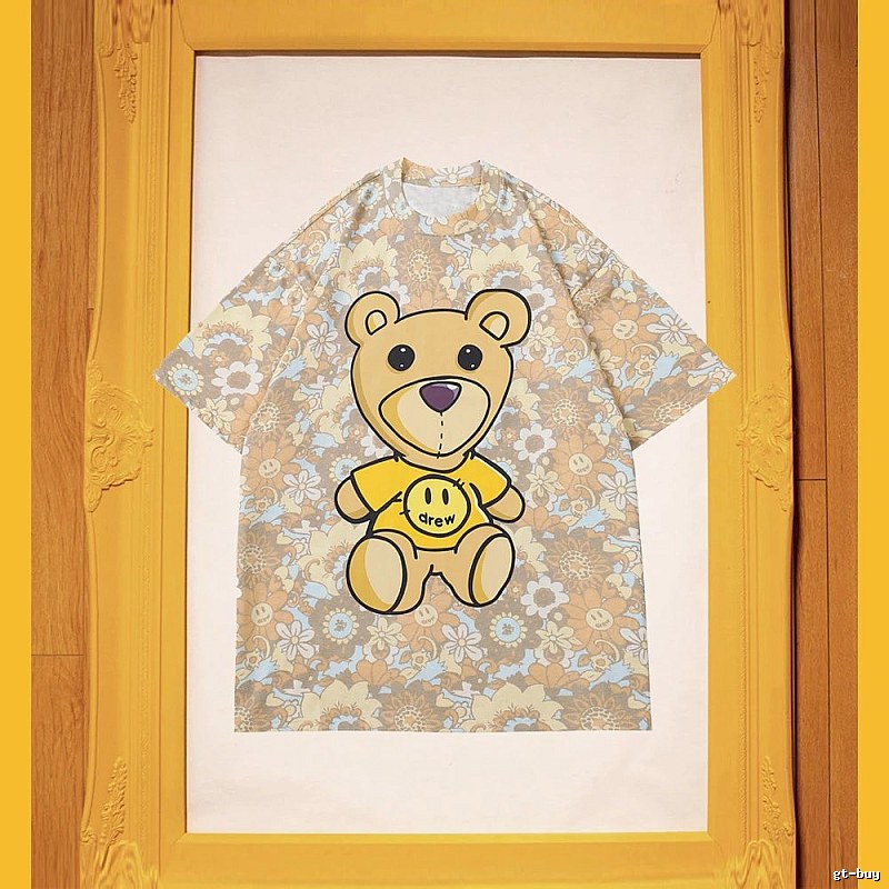 DREW Bear All-over Print Vintage Style Khaki Short Sleeve T-shirt
