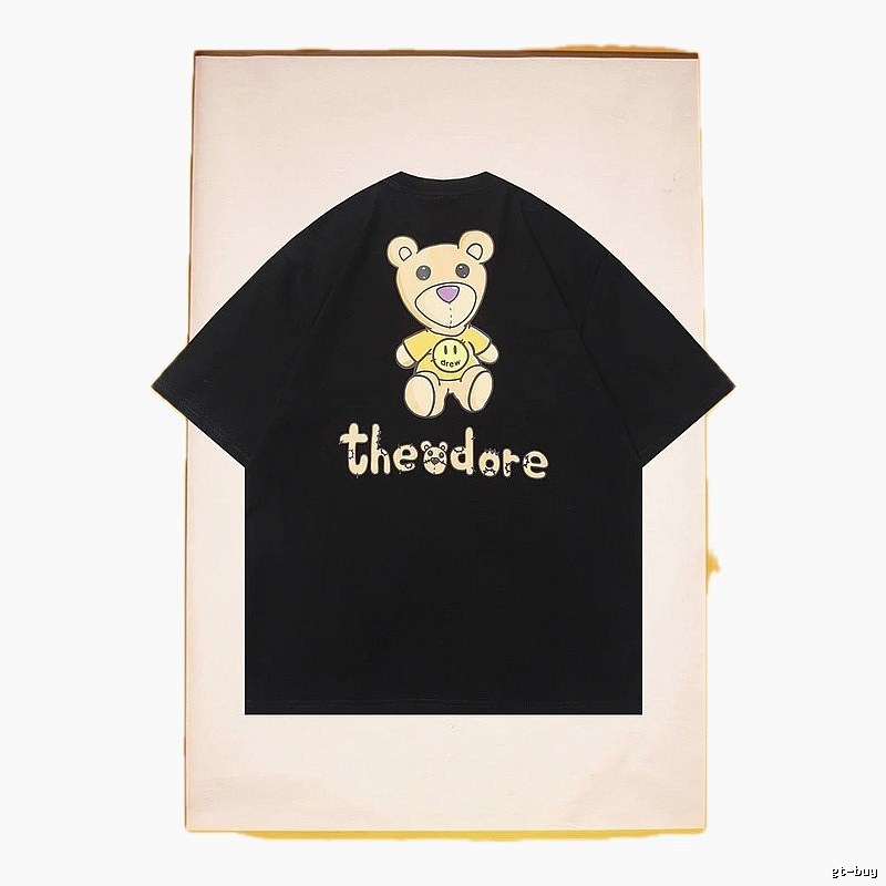 DREW Bear Print Streetwear Brand Black Short Sleeve T-shirt