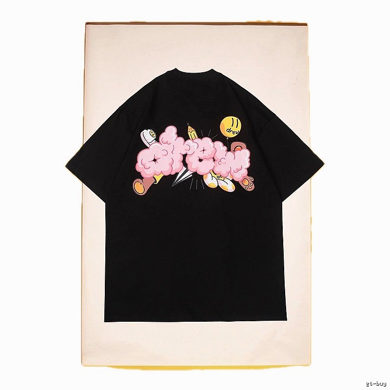 DREW Cloud Print Street Style Black Short Sleeve T-Shirt