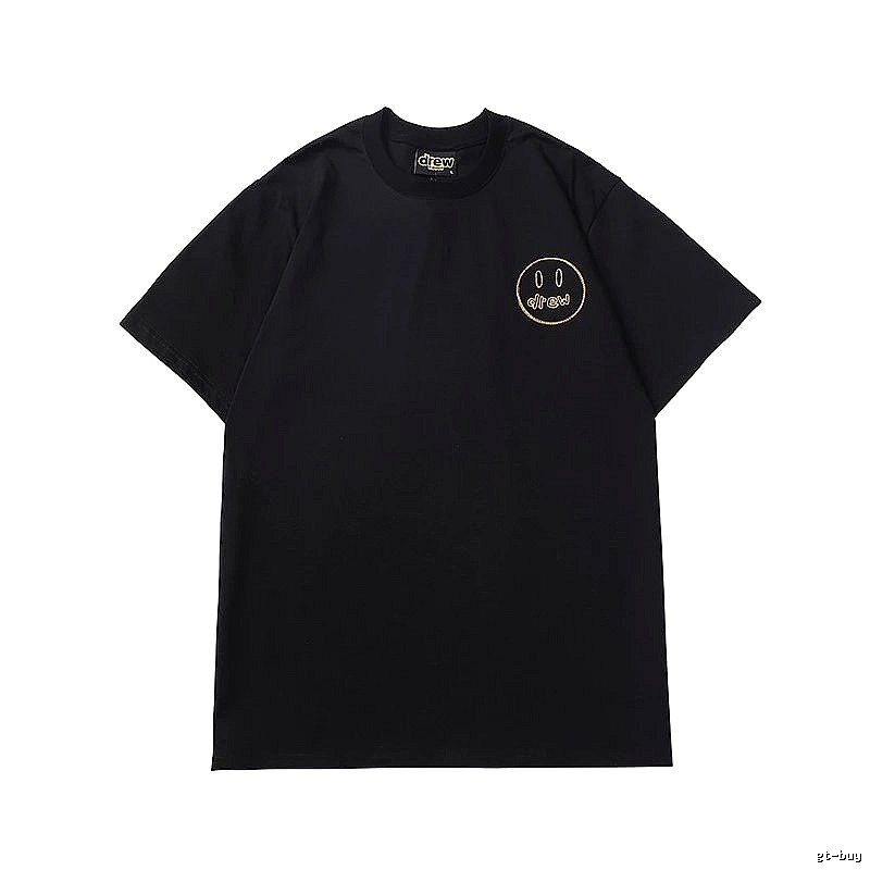 DREW Embroidered Smiley Face Street Style Black T-Shirt