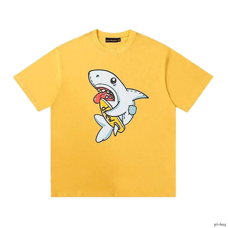 DREW Shark Print Street Style Yellow T-shirt