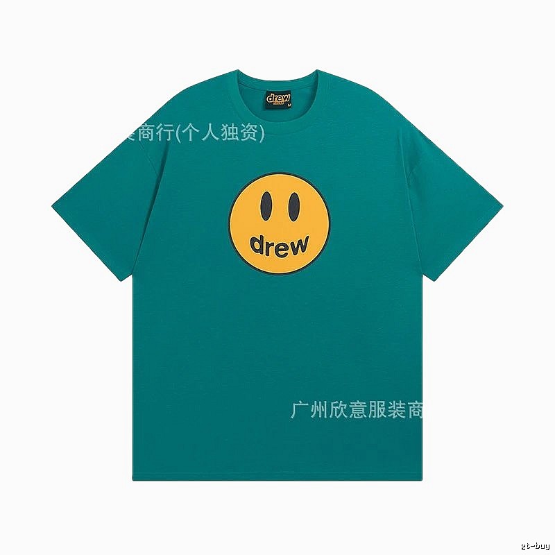 DREW Smiley Face Casual Style Lake Green Short Sleeve T-shirt