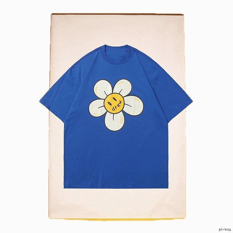DREW Smiley Face Floral Street Style Blue T-shirt