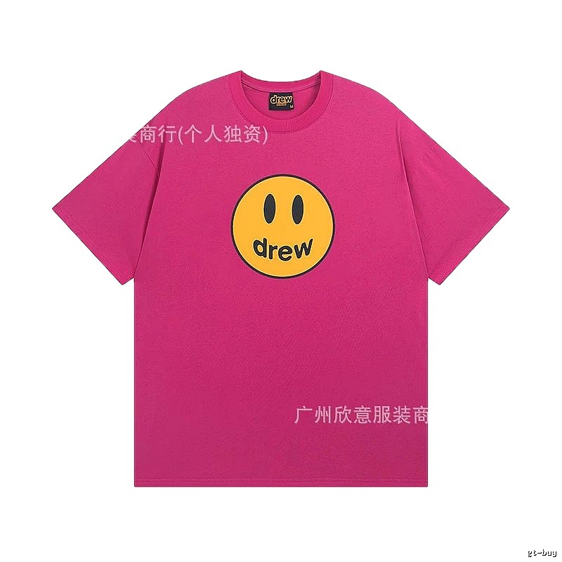 DREW Smiley Face Print Street Style Rose Red T-Shirt
