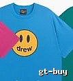 DREW Smiley Face Street Style Blue Short Sleeve T-Shirt