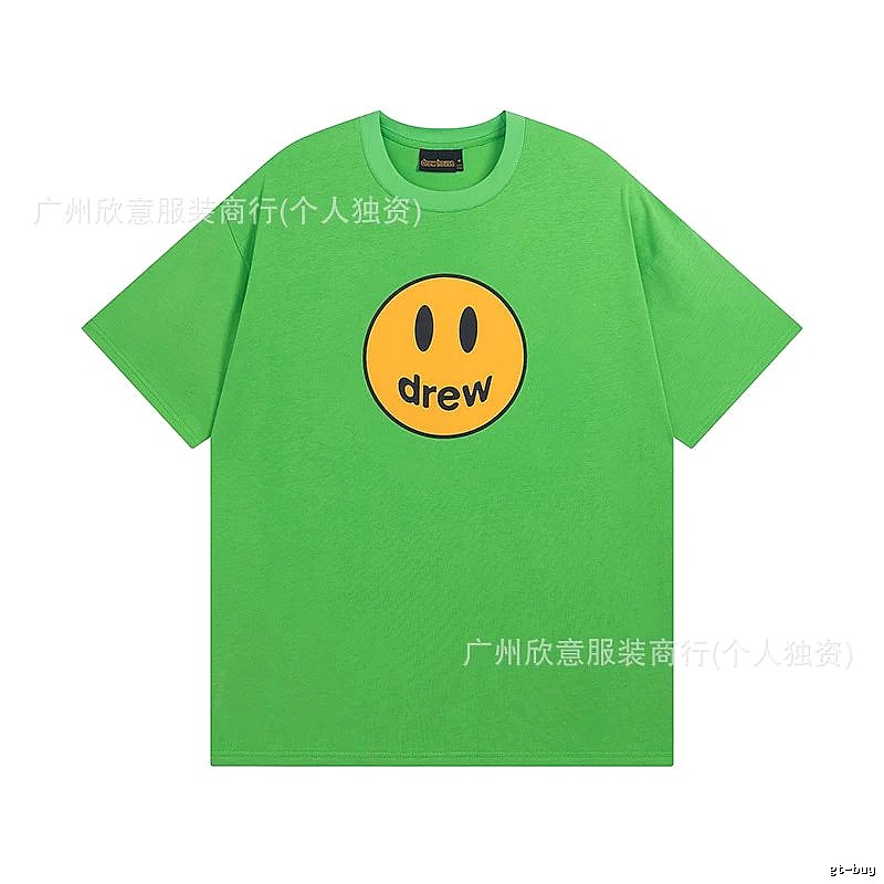 DREW Smiley Face Street Style Green Short Sleeve T-Shirt