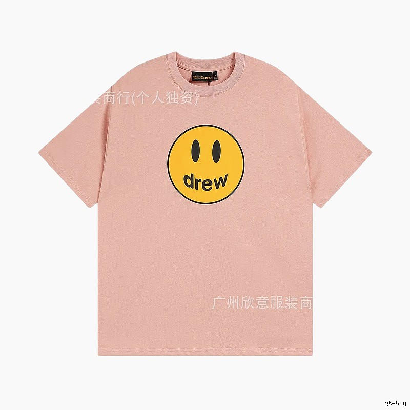 Drew Smiley Print Street Style Pink T-Shirt