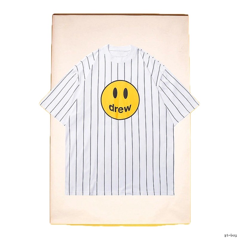 DREW Smiley Series Street Style White Striped Short Sleeve T-shirt