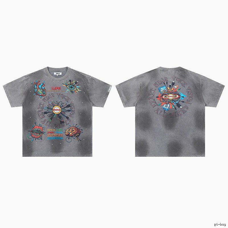 DUAA Cyber Print Street Style Grey T-Shirt