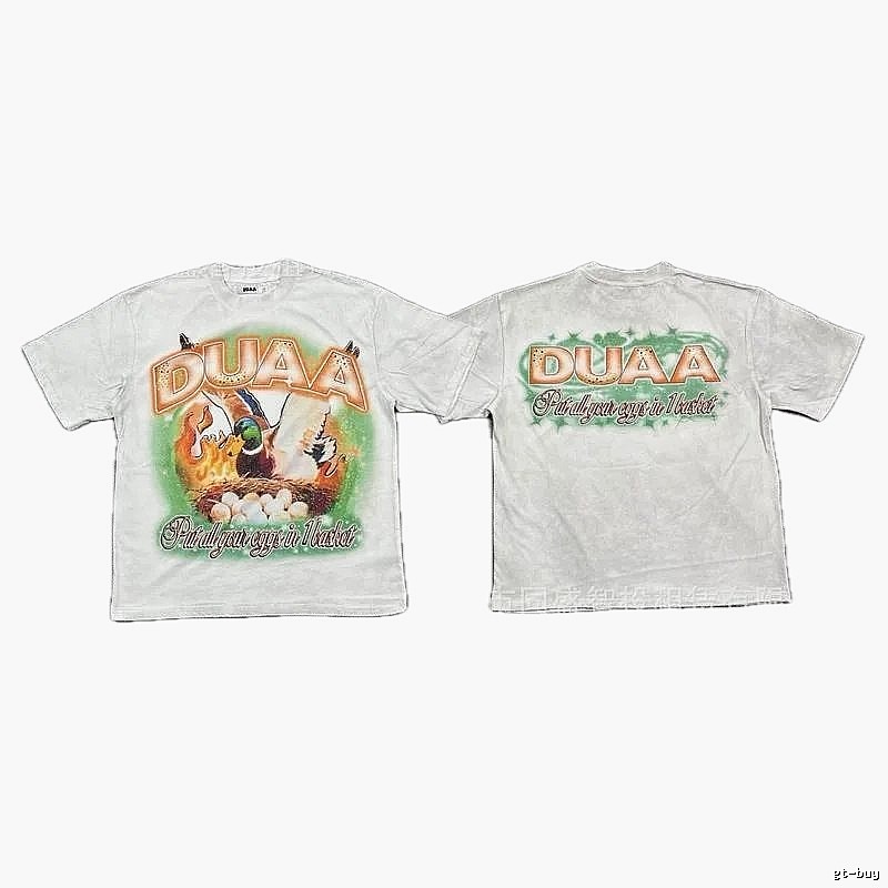 DUAA Wild Duck Print Vintage Style White Short-sleeve T-shirt