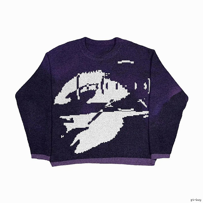 Easy Match Anime graphic sweater Black Knit Top for Leisure Wear