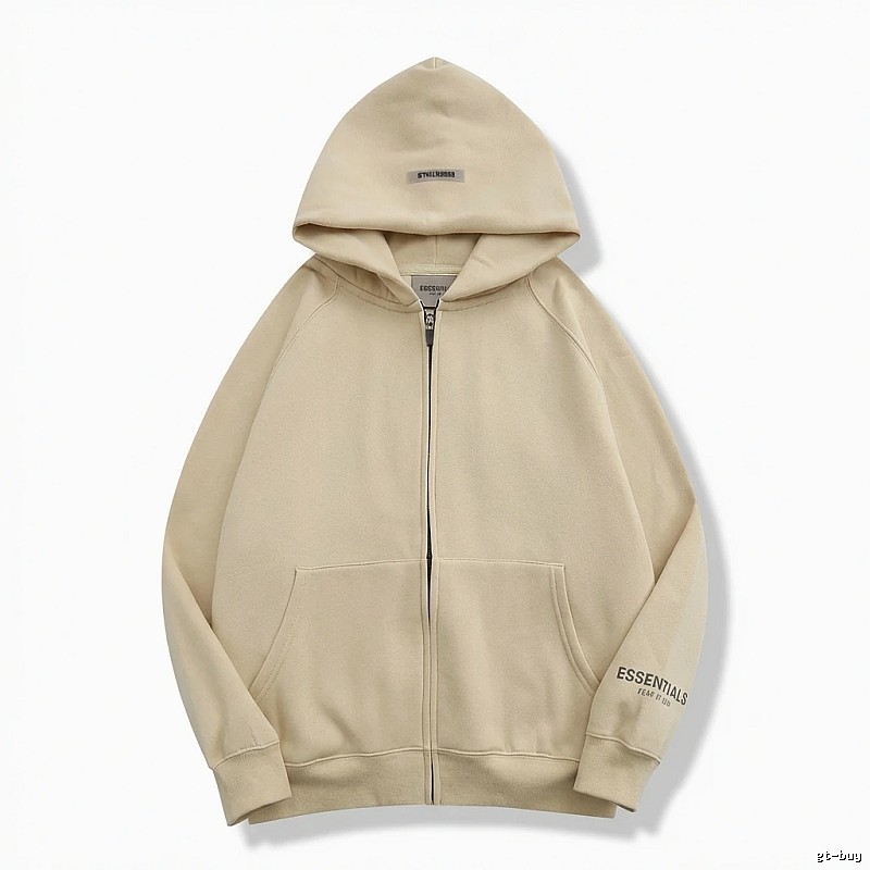 ESSENTIALS minimalist style beige hooded sweatshirt with drawstring