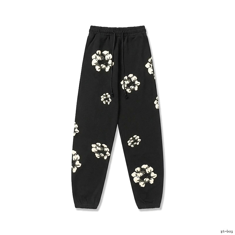 Flower-style black sweatpants of DENIM TEARS