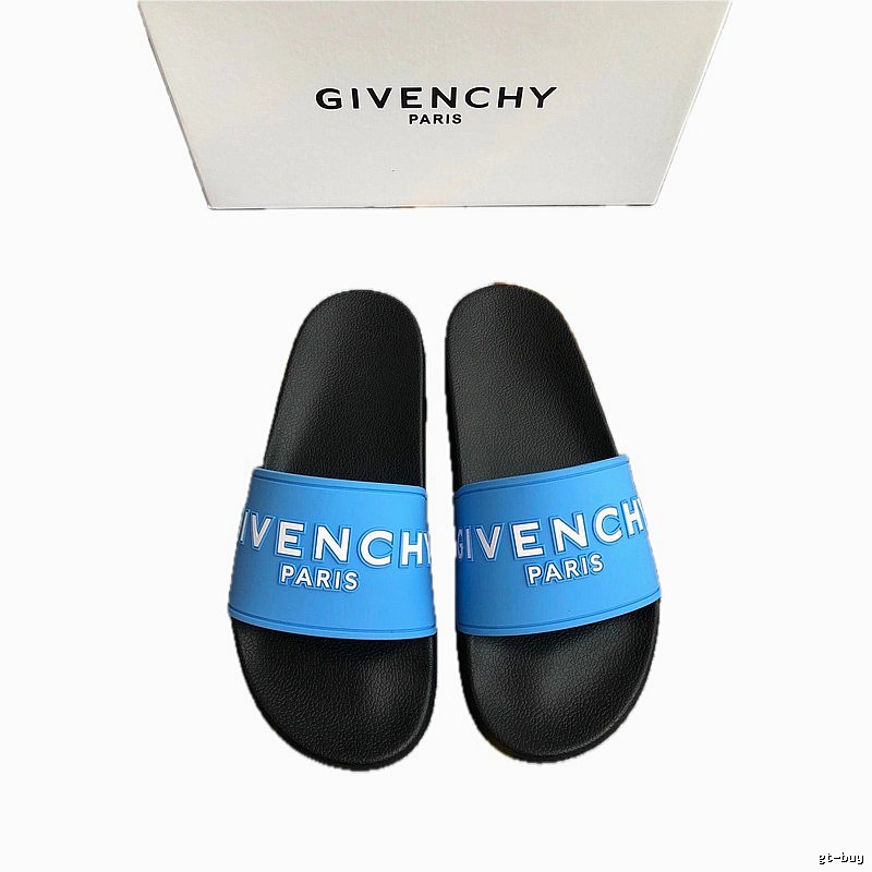 Givenchy Letter Print Streetwear Style Blue and Black Slides