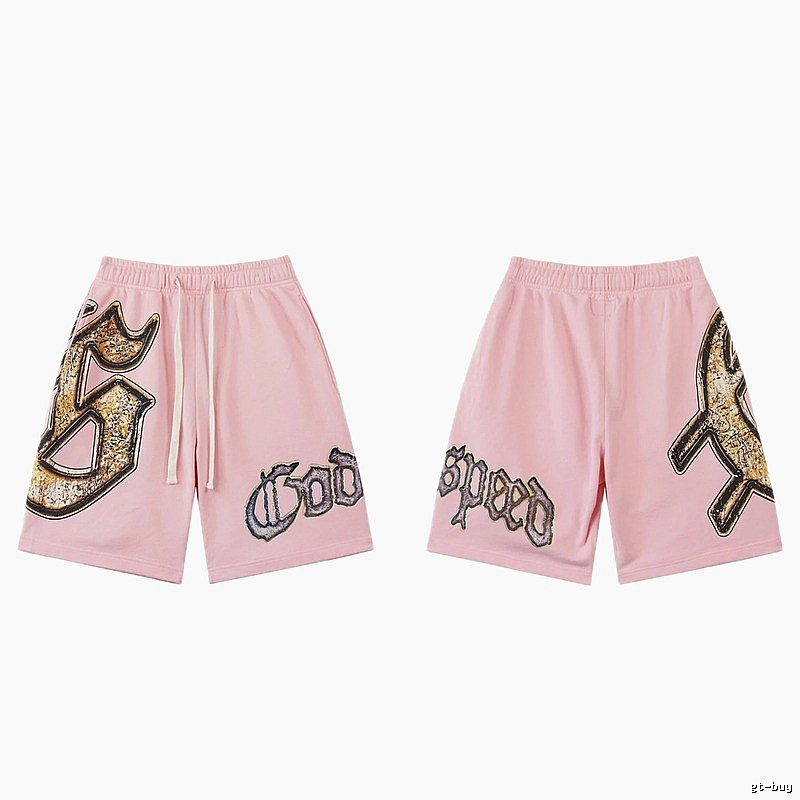 Godspeed Printed Vintage Style Pink Shorts
