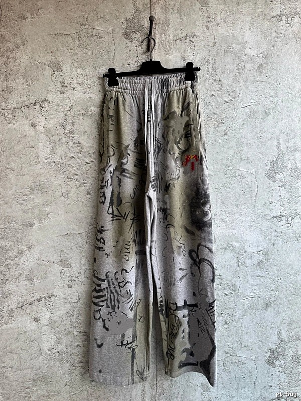 Grey Botanical Pattern Wide-Leg Pants