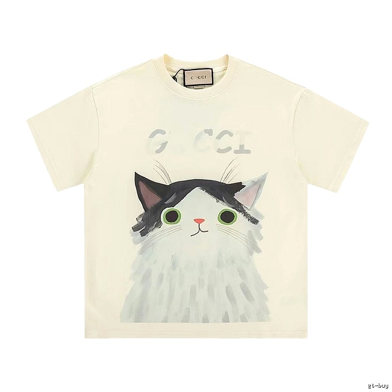 Gucci Cat-Print Casual Off-white Short-sleeve T-shirt