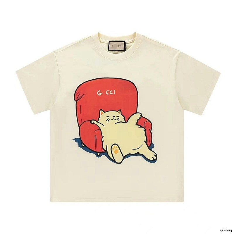 Gucci Cat Print Casual Off-White T-Shirt