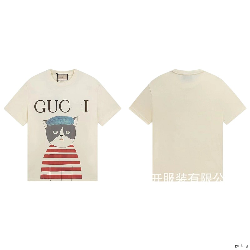 Gucci Cat Print Vintage Style Off-White T-Shirt