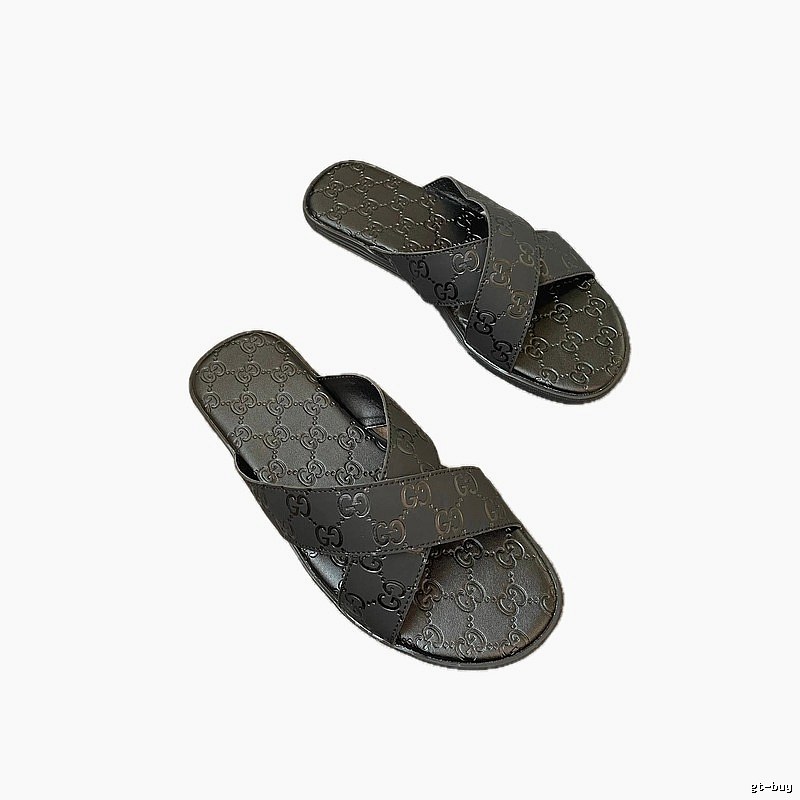 Gucci Double G Embossed Light Luxury Style Black Slide Sandals