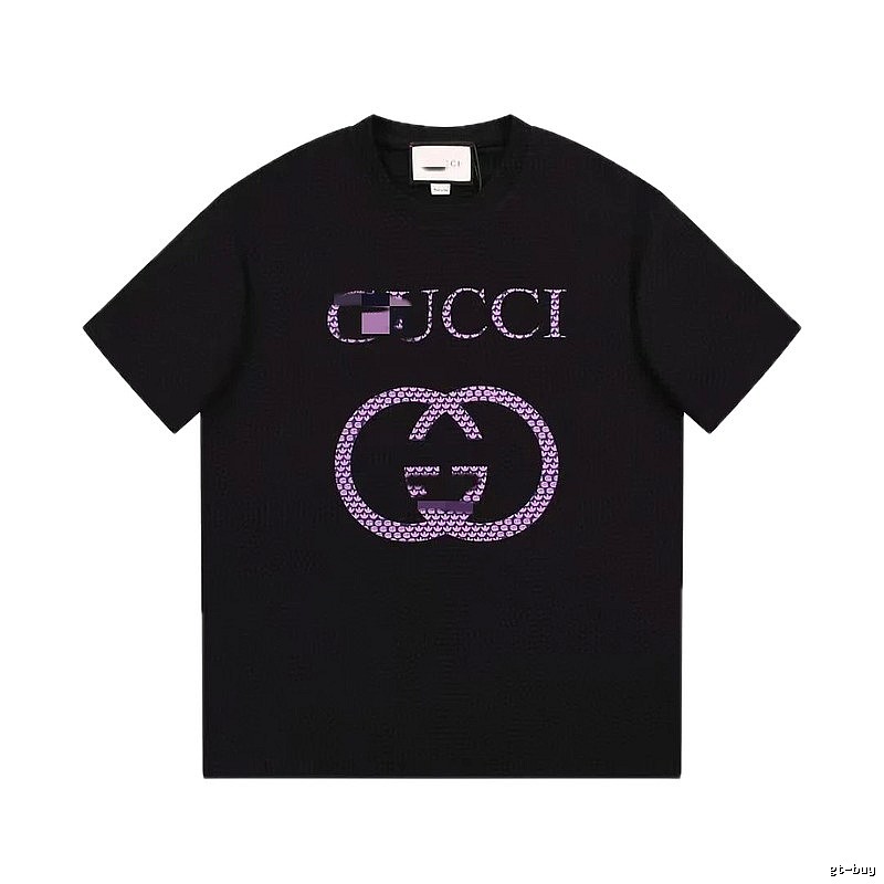 Gucci Double G Trendy Style Black and Purple Short Sleeve T-Shirt