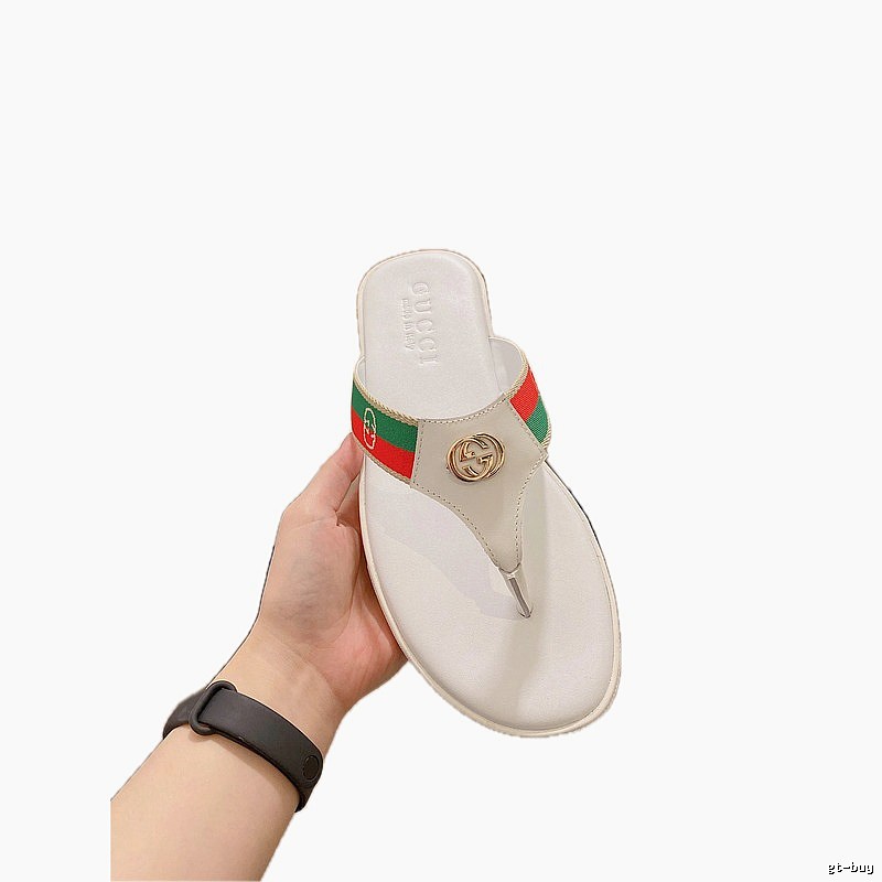 Gucci Double G Webbing Vintage Style White Flip-Flops