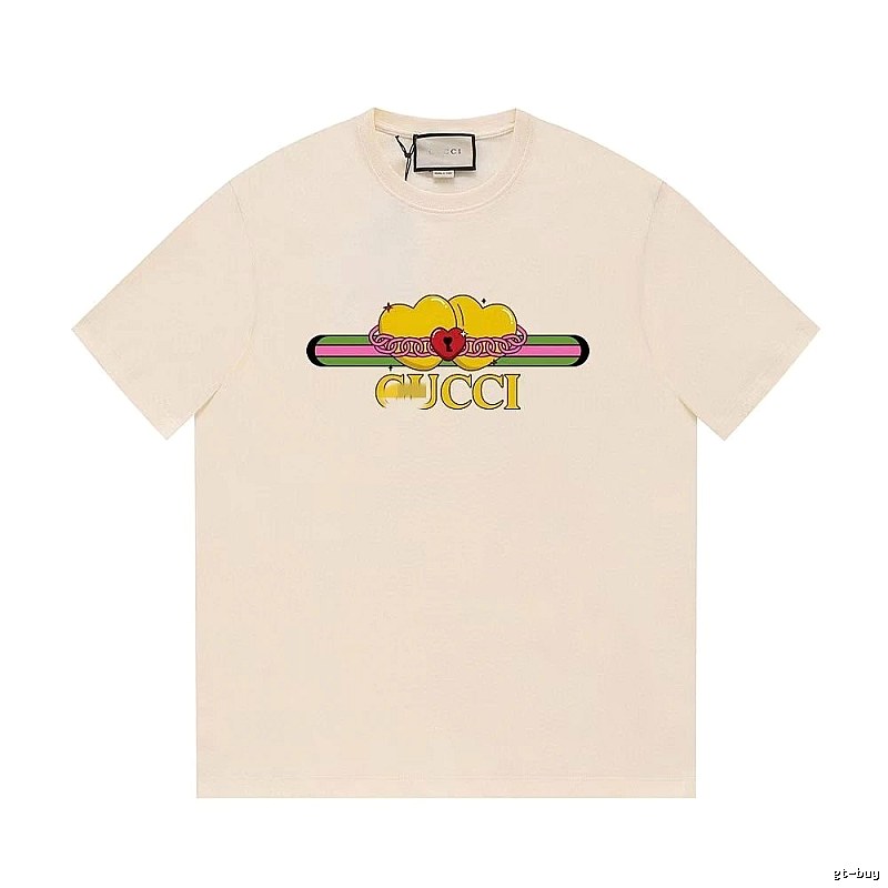 Gucci Double Heart Print Casual Style Off-White T-Shirt