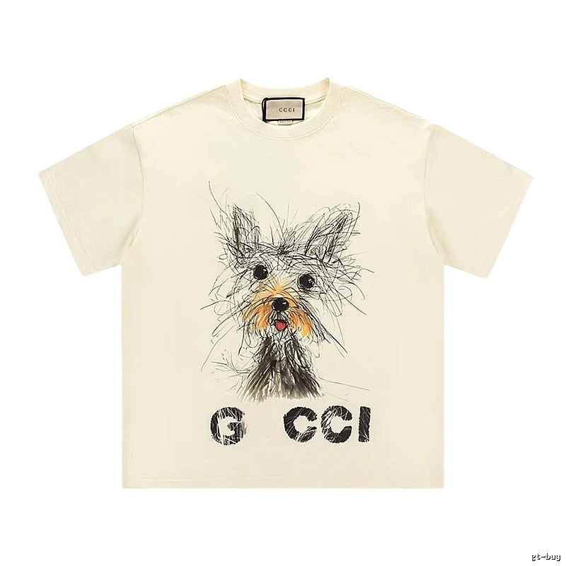Gucci Puppy Graffiti Casual Style Off-white T-Shirt