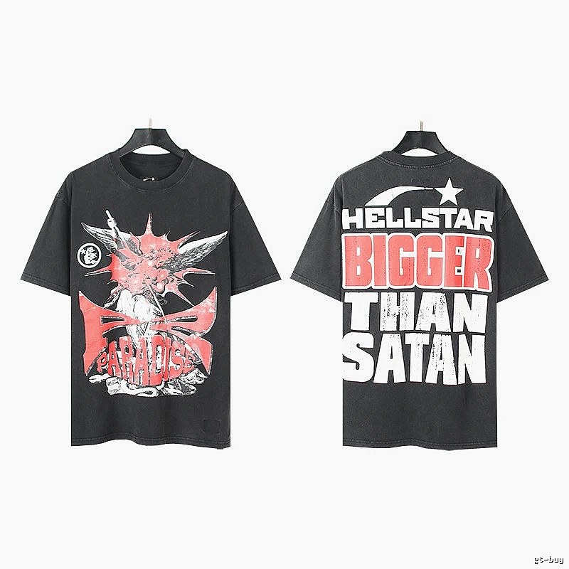 Hellstar Distressed Street Style Black Short Sleeve T-Shirt