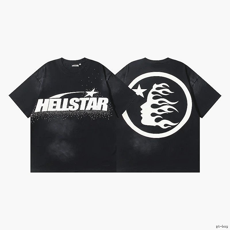 Hellstar Flame Print Street Style Black T-Shirt