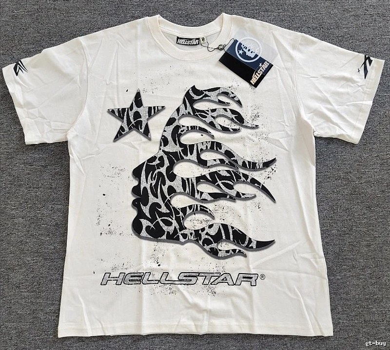 Hellstar Flame Print Street-style Off-white T-shirt