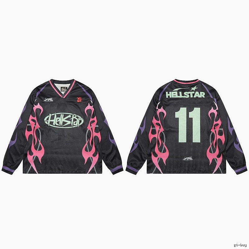 Hellstar Flame Street Style Black and Pink Jersey