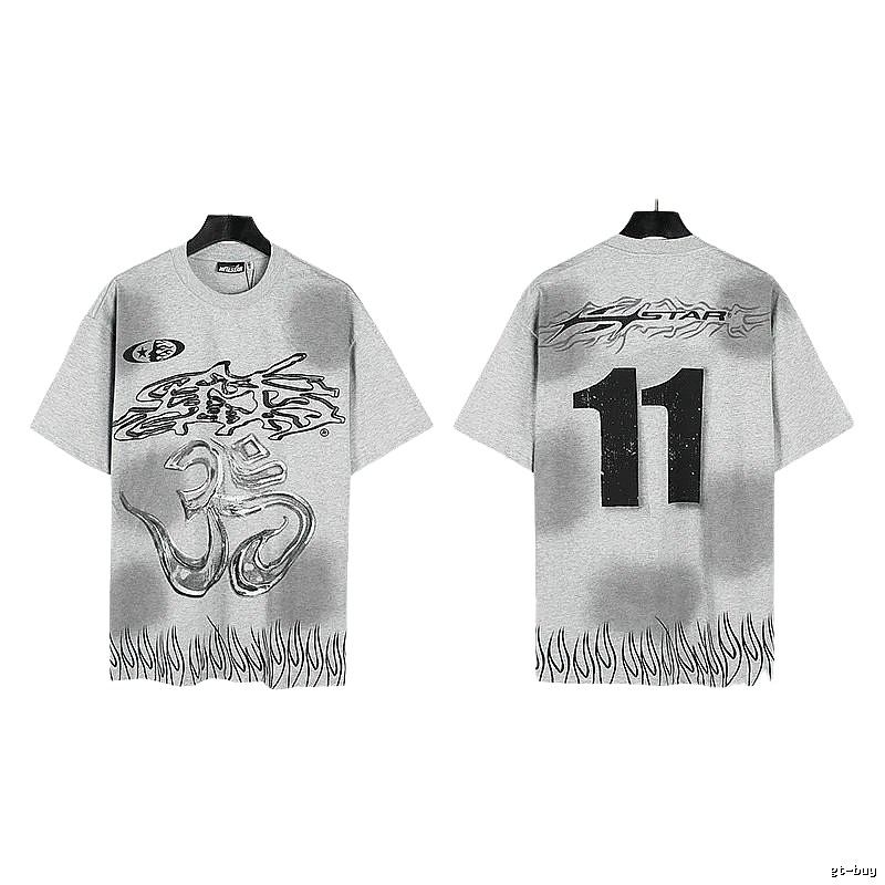Hellstar No.11 Flame Street Style Gray T-Shirt